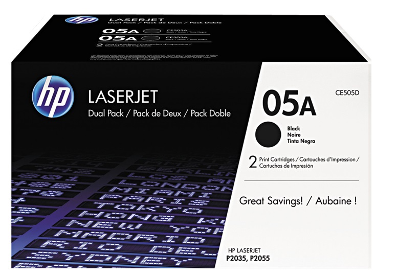 Toner HP  05A CE505AD / Pack x2 | 2502 - Toner Original HP CE505AD Negro. Rendimiento 2x 2.300 Páginas al 5%. HP P2035 P2050 P2055 
