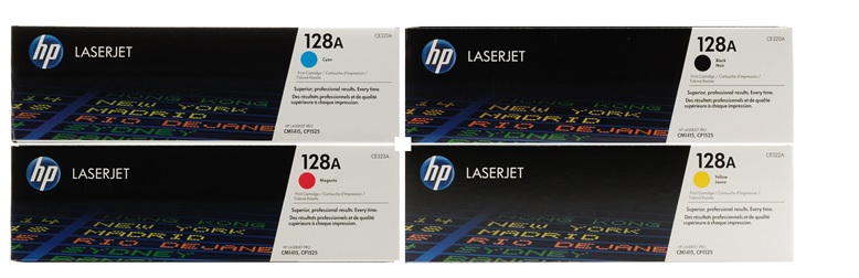 Toner para HP CM1415fn MFP / HP 128A | 2502 - Toner Original HP 128A. El Kit Incluye: CE320A Negro, CE321A Cian, CE322A Amarillo, CE323A Magenta. Rendimiento: Negro 2.000 / Color 1.300 Pág al 5%. Modelos Compatibles: HP LaserJet Pro CM1415fn CM1415fnw