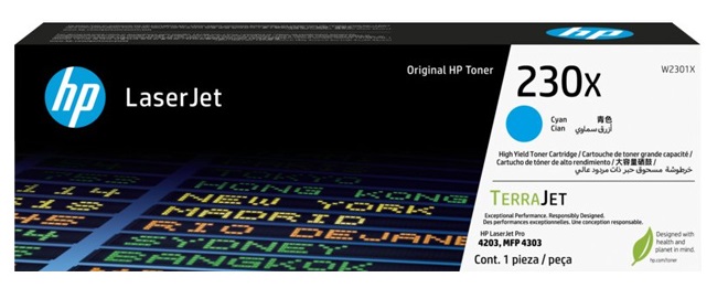 Toner HP 230x W2301X / Cian 3.5k | 2503 - Toner Original HP W2301X Cian. Rendimiento 3.500 Páginas al 5%. Impresoras compatibles: HP Color LaserJet Pro 4203 4303 