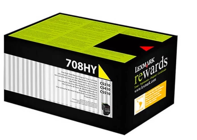 Toner Amarillo 3k / Lexmark 708HY | 2605 – Lexmark 70C8HY0 708HY es un cartucho de tóner de alto rendimiento diseñado para sistemas de impresión láser color con tecnología Unison, rendimiento de hasta 3000 páginas estándar según ISO/IEC 19798