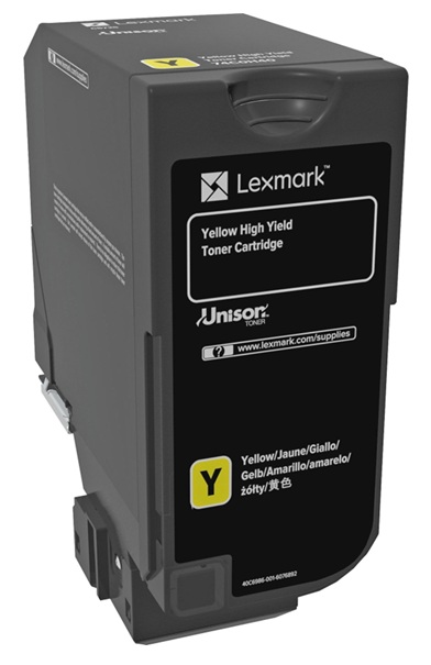 Toner Lexmark 74C0H40 / Amarillo 12k | 2605 – Lexmark 74C0H40 es un cartucho de tóner de alto rendimiento diseñado para sistemas de impresión láser color con tecnología Unison, rendimiento de hasta 12000 páginas estándar según ISO/IEC 19798