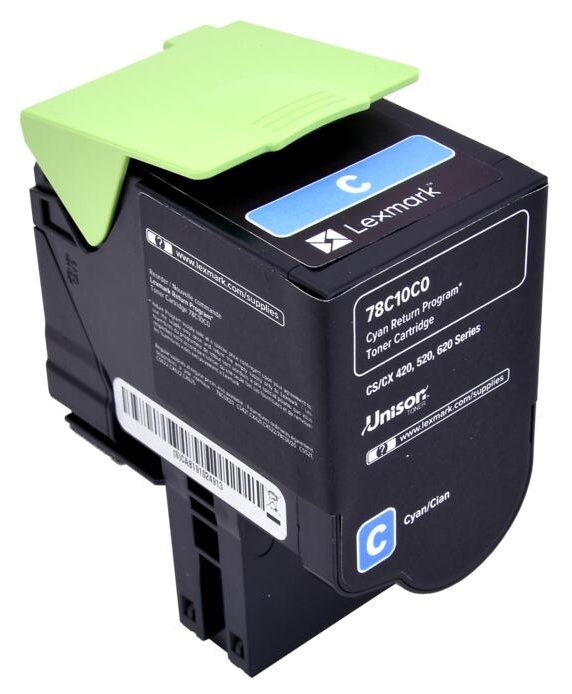 Toner Cian 1.4k / Lexmark 78C10C0 | 2605 – Lexmark 78C10C0 es un tóner diseñado para impresión láser color, rendimiento de 1400 páginas estándar, tecnología Unison Toner, color cian, compatible con dispositivos CS421dn, CS521dn, CS622de, CX421adn