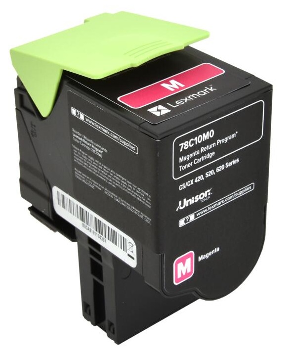 Toner Magenta 1.4k / Lexmark 78C10M0 | 2605 – Lexmark 78C10M0 es un tóner diseñado para impresión láser color, rendimiento de 1400 páginas estándar, tecnología Unison Toner, color magenta, compatible con dispositivos CS421dn, CS521dn, CS622de, CX421adn