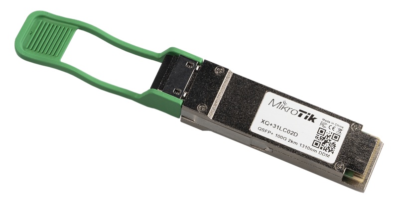 Transceiver QSFP28 100G Monomodo 2Km / MikroTik XQ+31LC02D | 2508 - MikroTik XQ+31LC02D es un módulo óptico QSFP28 diseñado para enlaces de hasta 100 Gbps sobre fibra monomodo. Ideal para interconectar equipos CCR2216 o CRS504, soportando hasta 2Km