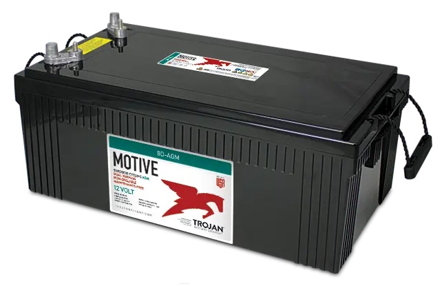 Batería AGM ciclo profundo / Trojan 8D-AGM | 2607 – Trojan MOTIVE 8D-AGM es una batería VRLA AGM de ciclo profundo de 12V optimizada para arranque de motores y alimentación auxiliar en aplicaciones marinas, vehículos recreativos, equipos de limpieza