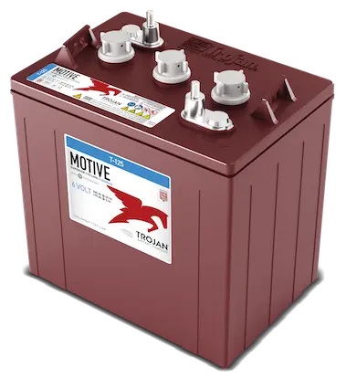 Batería de plomo-ácido inundada / Trojan T-125 | 2607 – Trojan MOTIVE T-125 es una batería de ciclo profundo de plomo-ácido inundada de 6V para aplicaciones de carros de golf, plataformas elevadoras, equipos de limpieza de pisos, vehículos recreativos
