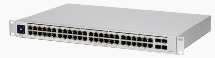Ubiquiti USW-48-PoE / Switch 48-Puertos (32-PoE) | 2606 – Ubiquiti USW-48-PoE es un switch diseñado para administración de redes corporativas, Cuenta con cuarenta y ocho puertos RJ-45 Gigabit, Cuatro ranuras de fibra SFP, Soporte PoE+ IEEE 802.3af/at