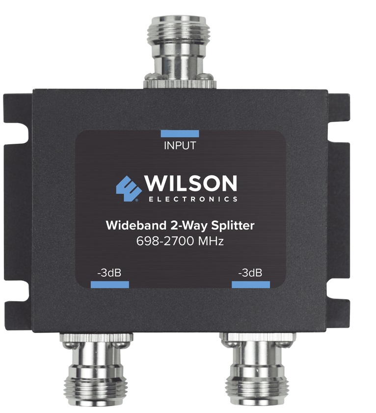 Divisor de Potencia / WilsonPro 859-957 | 2410 - Splitter de 2 vías con conectores N hembra para uso en sistemas de distribución de señal. Rango de Frecuencia 698 – 2700 MHz, Potencia 50W, Impedancia 50 Ohm, Pérdida por puerto: -3 dB 8599578  