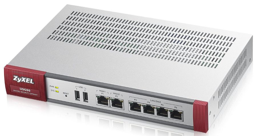 Firewall Appliance UTM - ZyXEL   USG60 | 4x LAN/DMZ, 2x WAN, 2x USB, 1x Console port (DB9), Rack-mountable, Protección Anti-Malware con Firewall, Antivirus, Antispam, Filtrado de contenido, Detección y Prevensión de Intrusos, Inteligencia e inspección SSL
