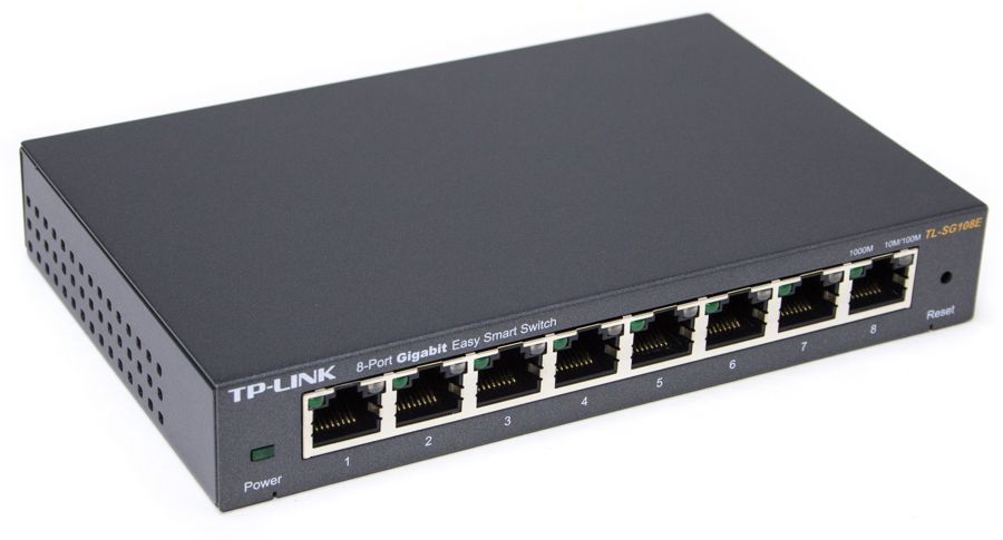Switch  8-Puertos / TP-Link TL-SG108E | 2502 - Switch Inteligente con 8-Puertos LAN Gigabit, Funciones de Capa 2, Capacidad de Conmutación: 16 Gbps, Capacidad de Procesamiento: 11.9 Mpps, Tabla de Direcciones MAC: 4K, Memoria del Buffer: 1.5 MB
